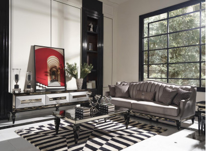 Garnitur Sofa 4 Sitzer Stoffsofa Couchtisch Grau TV Ständer Set 3tlg